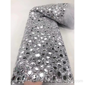 2023 Conception de tissu en dentelle pour robe de mariée africaine tissu en dentelle Gold Big Sequin Tissu